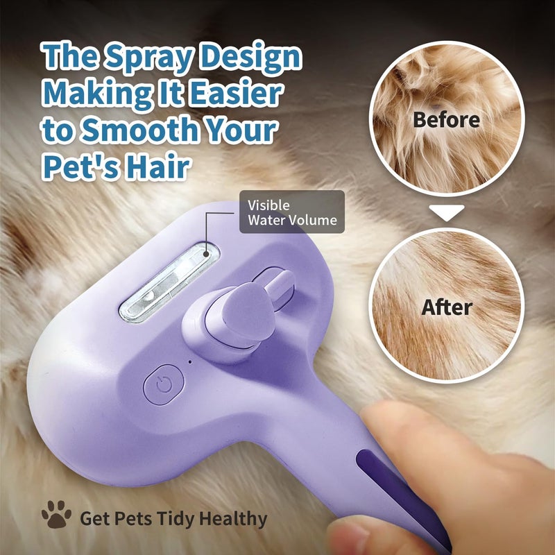 HeroKitty Dog Brush for Shedding, 3 in 1 Self Cleaning Steam Dog Brush - Anti-Static,Cat Steam Brush Removal Comb with Release Button, Grooming Tool for Long and Short Hair Pets, Purple - Image 3